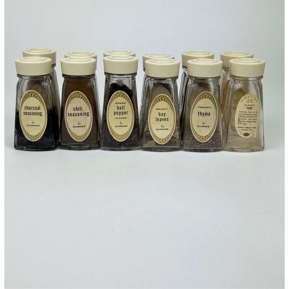 Vintage Lot of 12 Durkee Spice Jars - Used DY2408